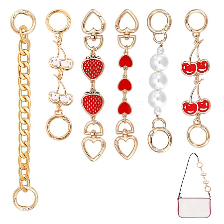 6Pcs 6 Styles Cherry Heart Strawberry Alloy Enamel & Aluminum Link Purse Strap Extenders AJEW-PH0006-09-1