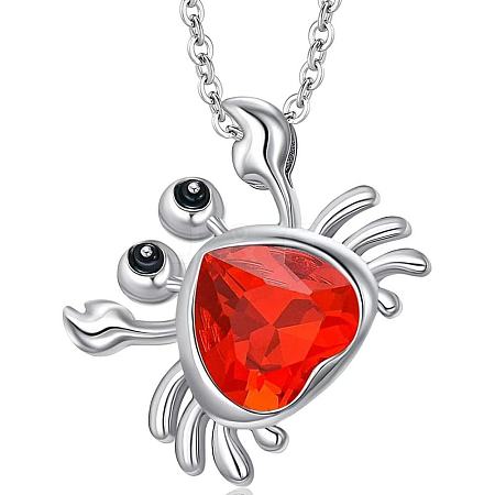 Summer Beach Alloy Rhinestone Crab Pendant Necklaces for Women WG730EC-01-1