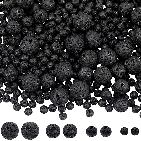 580Pcs 4 Sizes Natural Lava Rock Round Beads G-SP0001-18-1