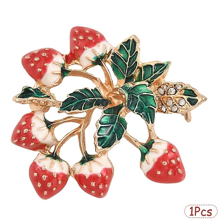 1Pc Alloy Enamel Strawberry Brooches JEWB-YW0001-08A-1