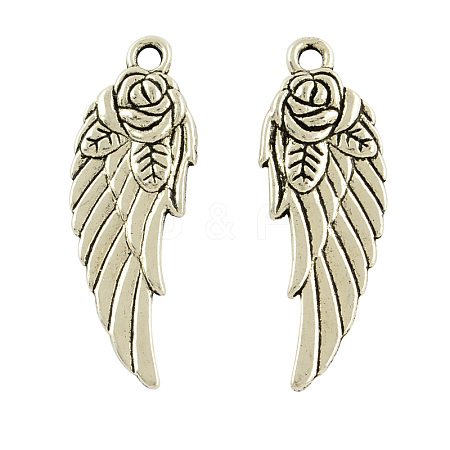 Tibetan Style Alloy Wing Pendants TIBEP-A16767-AS-RS-1