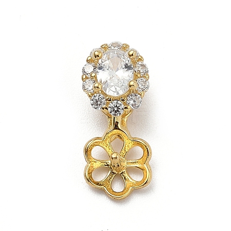 925 Sterling Silver Pave Clear Cubic Zirconia Flower Pendant Bails STER-P068-01G-1