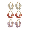 3 Pairs Flower Brass Natural Gemstone Hoop Earrings EJEW-TA00781-2