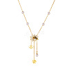 304 Stainless Steel White and Yellow Enamel with Plastic Pearl Bee Flower Tassel Pendant Necklaces for Women FS-WGCFE06-01-5