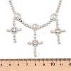 Brass Micro Pave Clear Cubic Zirconia Cross Pendant Round Beaded Bib Necklaces for Women NJEW-F364-04P-5