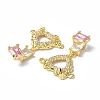 Brass Pave Clear & Pink Cubic Zirconia Connector Charms KK-P223-40G-3
