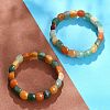 Natural Multi-Color Agate Beaded Stretch Bracelets for Women Men BJEW-M049-10B-2