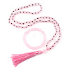 Natural Rose Quartz Round Beaded Pendant Necklaces & Bracelets Sets FS-WG9D102-14-2