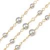 Rack Plating Brass & Round ABS Imitation Pearl & Glass Beaded Link Chains KK-CBA3816-01B-1