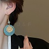 Flat Round with Sunflower Alloy Glass Dangle Earrings FS-WG8AC10-01-3