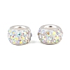 Polymer Clay Rhinestone European Large Hole Beads with Silver Color Plated Brass Cores FPDL-R002-15-4