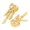 Rack Plating Alloy Pave Light Padparadscha Rhinestone Heart with Feather European Dangle Charms FIND-B034-19G-01-2