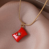 Vintage European 304 Stainless Steel Crystal Rhinestone Red Coin Candy Charm Necklaces with Enamel for Women EK6203-2