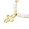 304 Stainless Steel Hollow Cross Charm Bracelets BJEW-JB12299-3