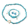 Synthetic Turquoise Chip with 304 Stainless Steel Beaded Necklace & Braided Bead Bracelet & Star Stud Earring FS-WG0BBF5-02-2
