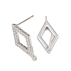 Brass Micro Pave Clear Cubic Zirconia Rhombus Stud Earring Findings KK-Z133-02P-03-2