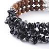 Three Loops Natural Obsidian Chip Beads Wrap Bracelets BJEW-JB04657-04-2