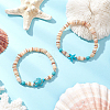 4Pcs 2 Styles Starfish & Tortoise Natural Freshwater Shell with Synthetic Turquoise Beads Stretch Bracelets for Men Women BJEW-PA0001-05-5