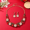 Christmas Santa Claus & Teardrop Alloy Rhinestone Pendant Necklace & Stud Dangle Earrings Sets FS-WG4FF2A-01-1