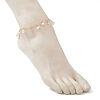 Natural Aquamarine Chip & Round Shell Pearl Cross Tassel Anklets AJEW-AN00716-01-3