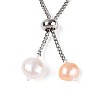 Adjustable Pearl and Brass Beaded Slider Bracelets BJEW-T022-15C-4