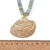 Ocean Electroplated Natural Scallop Shell Pendant Natural Flower Amazonite Rondelle Braided Bead Necklaces NJEW-JN06445-02-4