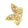 Butterfly Brass Micro Pave Cubic Zirconia Adjustable Rings for Women RJEW-U003-27A-G-1