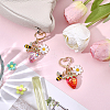 2Pcs 2 Colors Resin & Enamel Strawberry with Flower Keychains KEYC-PH0002-41-4