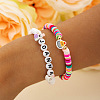 2Pcs 2 Styles Easter Acrylic & CCB Plastic & Polymer Clay Beads Stretch Bracelets for Women FS-WG063BF-02-1