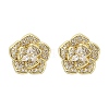 Flower Brass Micro Pave Clear Cubic Zirconia Stud Earrings EJEW-M082-19G-3