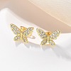 Brass Micro Pave Clear Cubic Zirconia Stud Earrings EJEW-M076-02G-02-1