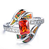 Brass Micro Pave Cubic Zirconia and Opal Finger Rings FS-WG9EA6B-10-2