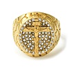 Cross 304 Stainless Steel Rhinestone Signet Rings Rings RJEW-Q815-10G-2