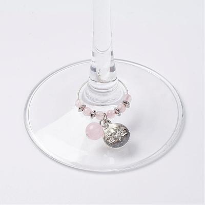 Natural Rose Quartz Wine Glass Charms AJEW-JO00154-01-1
