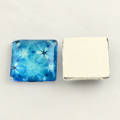 Floral Pattern Glass Flatback Square Cabochons for DIY Projects X-GGLA-S022-15mm-37-1