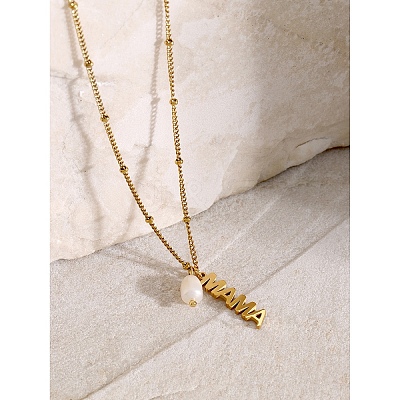 Mother's Day 304 Stainless Steel with Natural Freshwater Pearl Necklaces FS-WG5F984-01-1