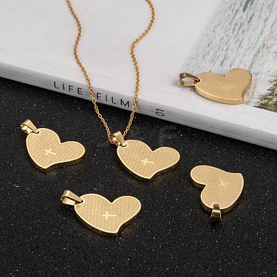 304 Stainless Steel Heart Lord's Prayer Cross Pendants X-STAS-O065-15-1
