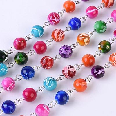 Handmade Round Drawbench Acrylic Beads Chains for Necklaces Bracelets Making AJEW-JB00050-08-1