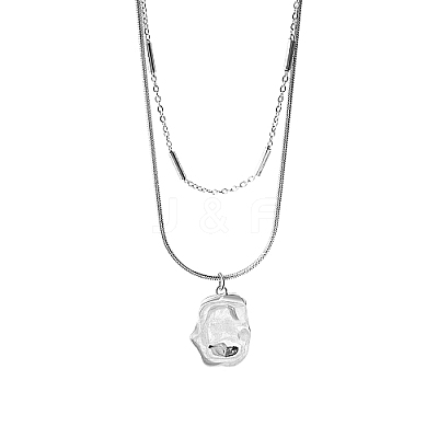 Non-Tarnish 304 Stainless Steel Round Snake & Link Chains Double Layer Necklaces LK2067-2-1