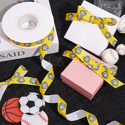 25 Yards Sport Ball Theme Printed Polyester Grosgrain Ribbon OCOR-WH20002-03B-04-1