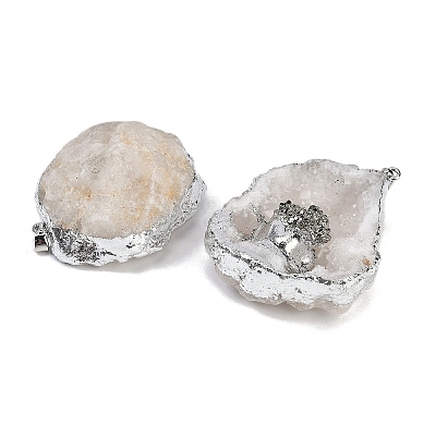 Natural Pyrite & Druzy Agate Geode Pendants G-G162-02P-03-1