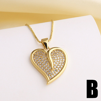 Valentine's Day Brass Micro Pave Clear Cubic Zirconia Pendant Necklaces for Women WG634DA-02-1