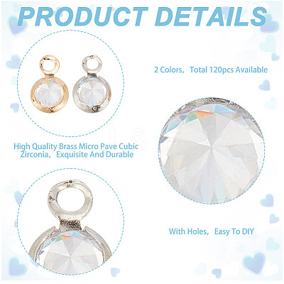 120Pcs 2 Colors Brass Micro Pave Cubic Zirconia Charms FIND-HY0003-62-1