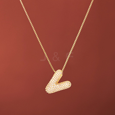 Brass Micro Pave Clear Cubic Zirconia Initial Pendant Necklaces for Women FS-WGDC51D-22-1