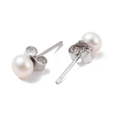 Natural Pearl Round Bead Stud Earrings EJEW-E298-01A-01P-1
