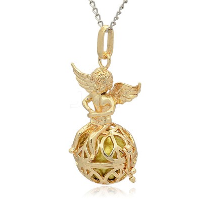 Golden Tone Brass Hollow Round Cage Pendants KK-J238-05G-1