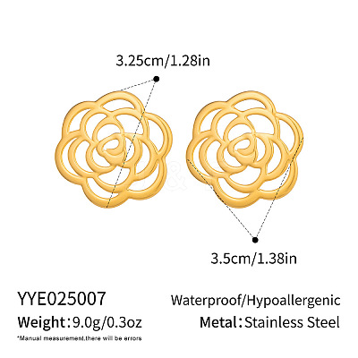 304 Stainless Steel Hollow Camellia Stud Earrings for Women DI8670-1-1
