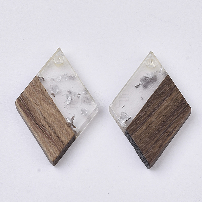 Transparent Resin & Walnut Wood Pendants X-RESI-T042-01-A02-1