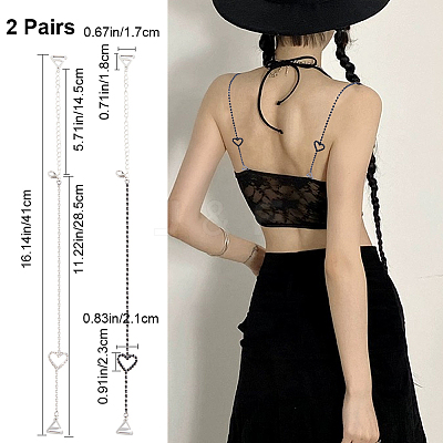 2 Pairs 2 Colors Heart Adjustable Alloy Rhinestone Chain Non-slip Bra Straps DIY-GF0007-75-1