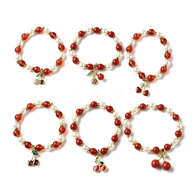 Brass Plastic Beads Bracelets BJEW-D314-02-1
